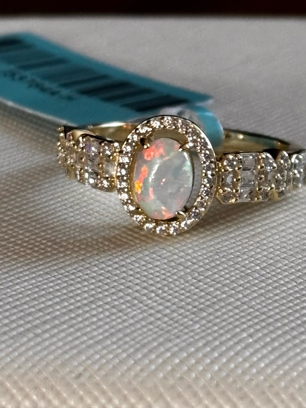 Lab Opal Halo Statement Ring in Gold over Sterling Silver